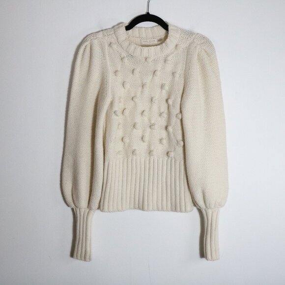 Ramy Brook Rachel Ivory Pom Pom Sweater XS Alpaca Wool Crewneck Bishop Sleeve - Picture 2 of 8